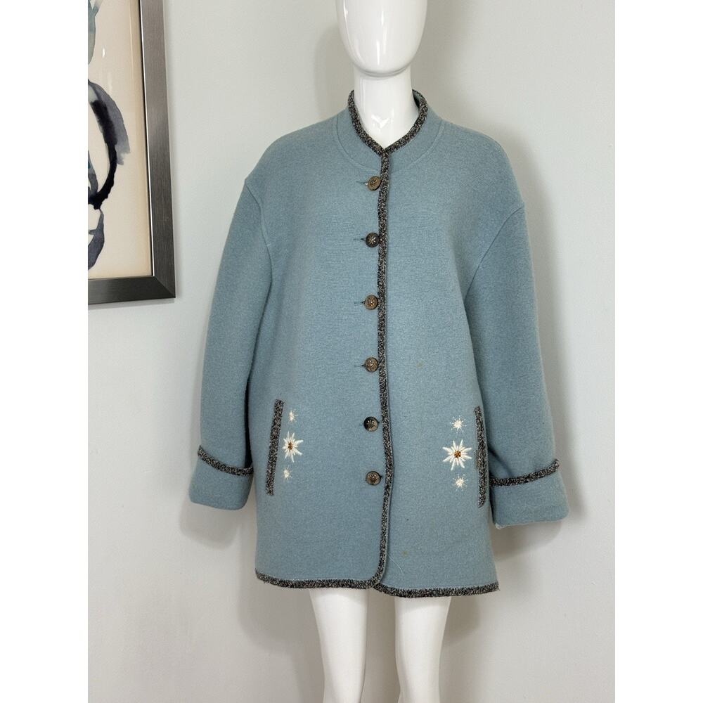 Geiger Austria Collection Women’s VTG Pure Wool Blue Cardigan Size EU 40 US 8/10